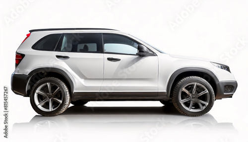 White SUV car isolated on white background with clipping path. Side view