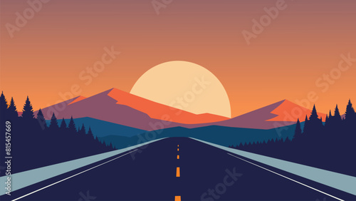 Beautiful winter sunrise on the highway, best vector background illustration #815457669