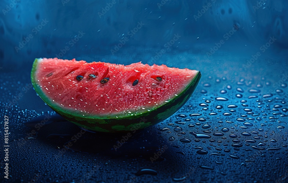 Watermelon on blue background, close up. Watermelon on blue background, close up.