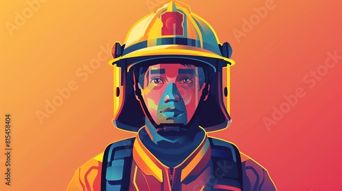 Firefighter flat design front view, heroic theme, animation, vivid