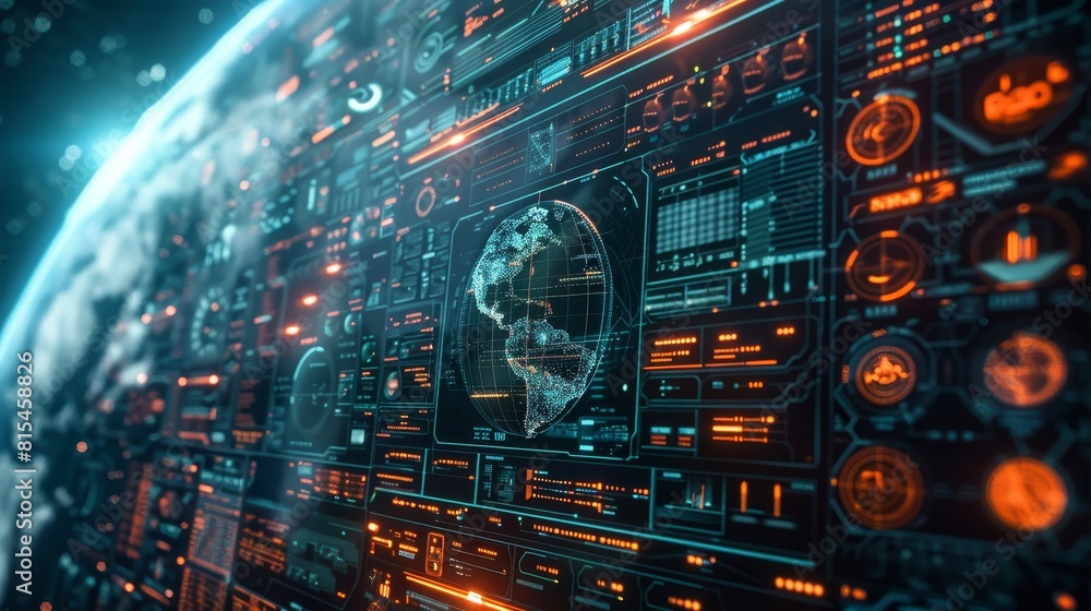 Obraz premium AI providing realtime translation for international rescue teams top view Rescue translation AI futuristic tone Analogous Color Scheme