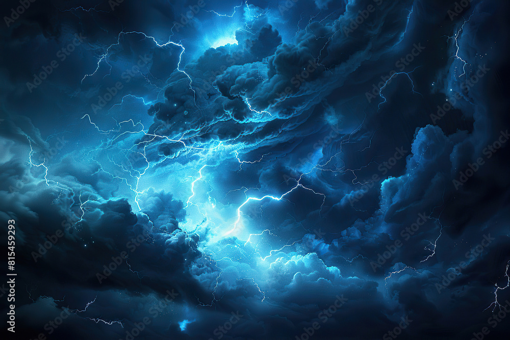 Obraz premium Generative ai on theme of scary bright electric lightning bolt with branches in the night dark sky