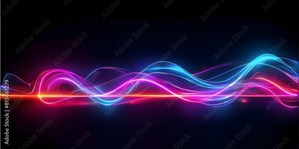 Naklejka premium neon futuristic light streams in motion on black background