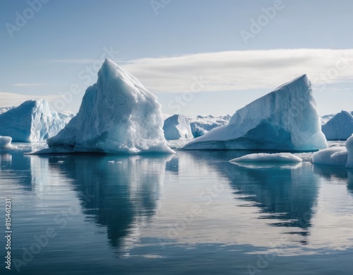 icebergs reflecting in calm sea water under blue sky in daylight