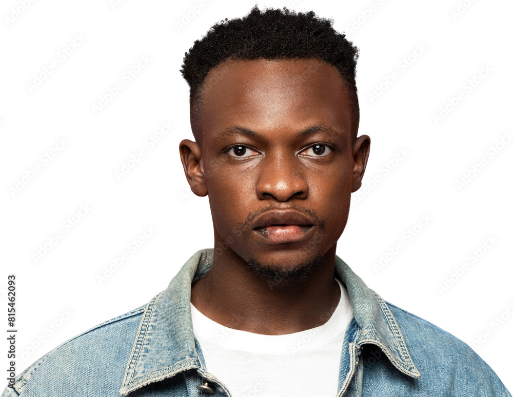 Fototapeta premium Young handsome African man face looking at camera PNG file no background 