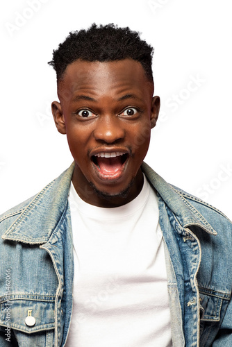 Young African man expressing surprised face with popping eyes PNG file no background 