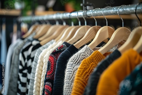 Clothes on hangers in modern store boutique