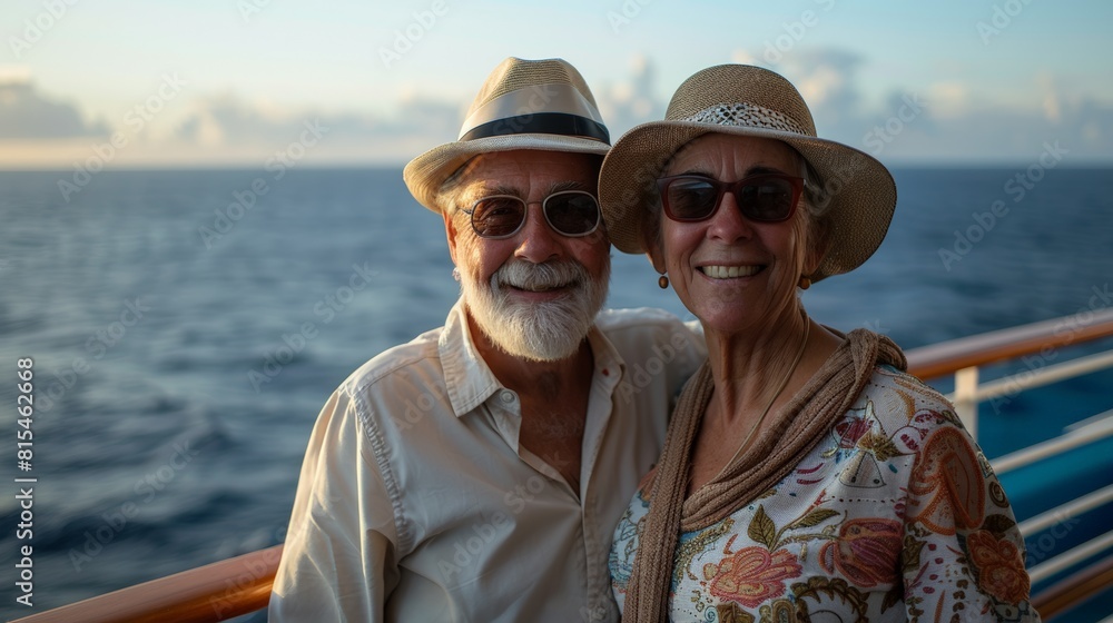 A older man and a woman are smiling and posing for a picture on a boat