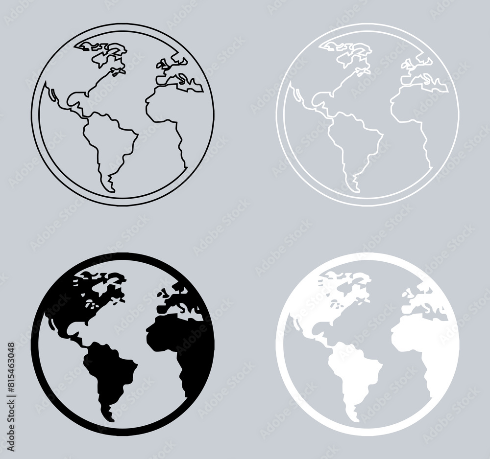 Set of Globe icon. Earth icon sign symbol in trendy flat style. Planet vector icon illustration isolated on gray background Set of Globe icon. Earth icon sign symbol in trendy flat style. Planet vector icon illustration isolated on gray background