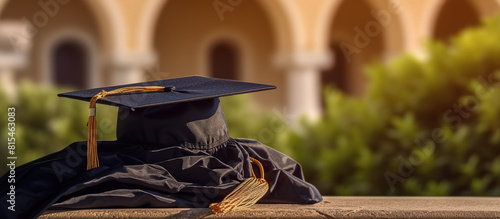Achievement Unfolded. graduation cap with blurred background.