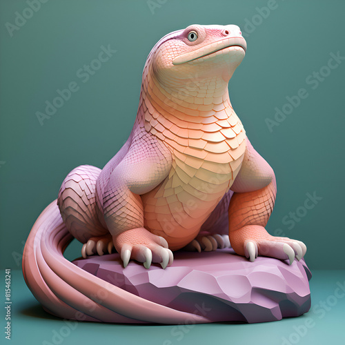 3d illustration of a pink snake sitting on a piece of rock photo