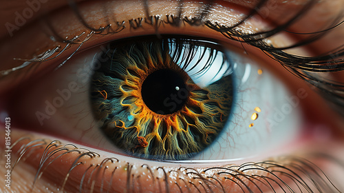 Close up woman's eye with colored cornea and stylish makeup