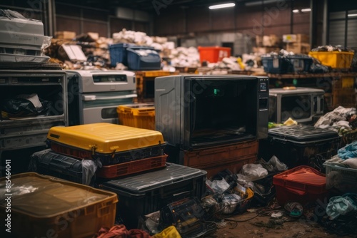 electronic waste, collected for disposal in the trash photo