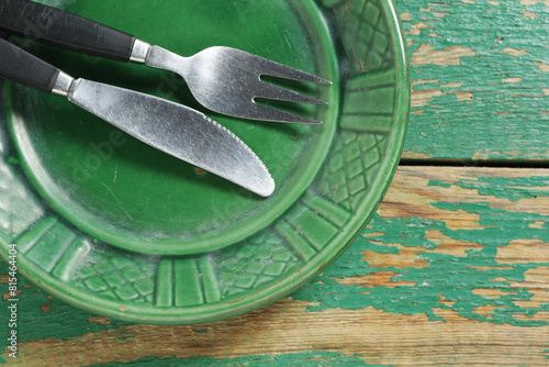 Green plate and cutlery
