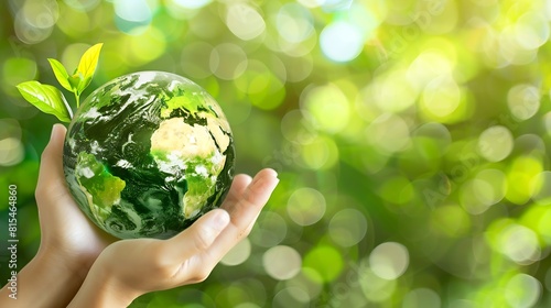 Environment Earth Day In the hands holding green earth on Bokeh green Background Saving environment and environmentally sustainable Save Earth Concept of the Environment World Earth Da : Generative AI
