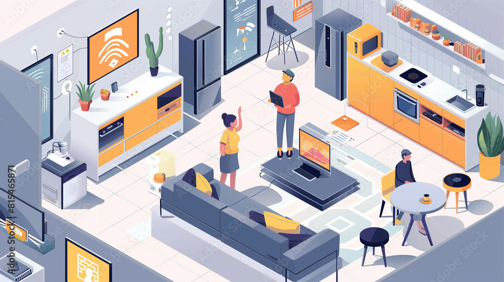Obraz premium daily life in smart homes where IoT devices are seamlessly integrated