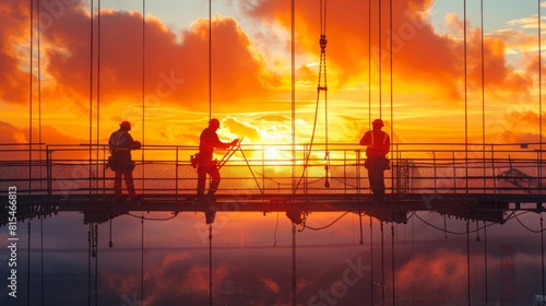 Workers building a bridge in the early morning light, abstract  , background