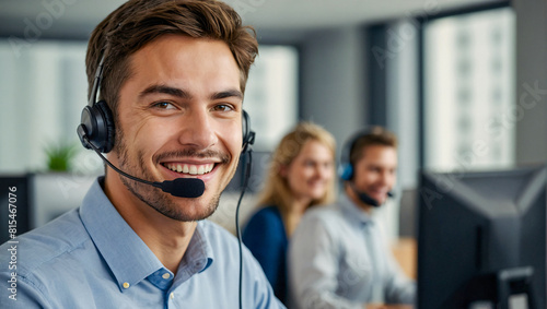 Portrait of a smiling Friendly and helpful customer service representative wearing a headset