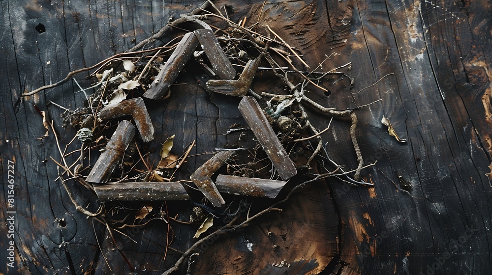 Fototapeta premium Photo of a sustainable symbol of recycling created with natural materials : Generative AI