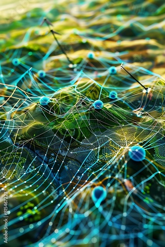 An abstract digital landscape showing a network of renewable energy sources