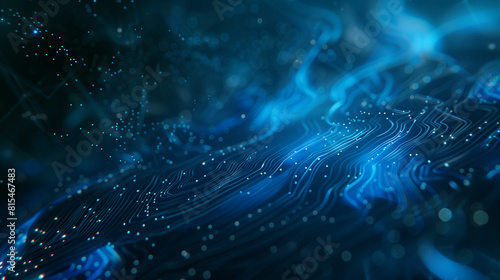 A computer chip is shown in blue with many small squares. Concept of technology and complexity