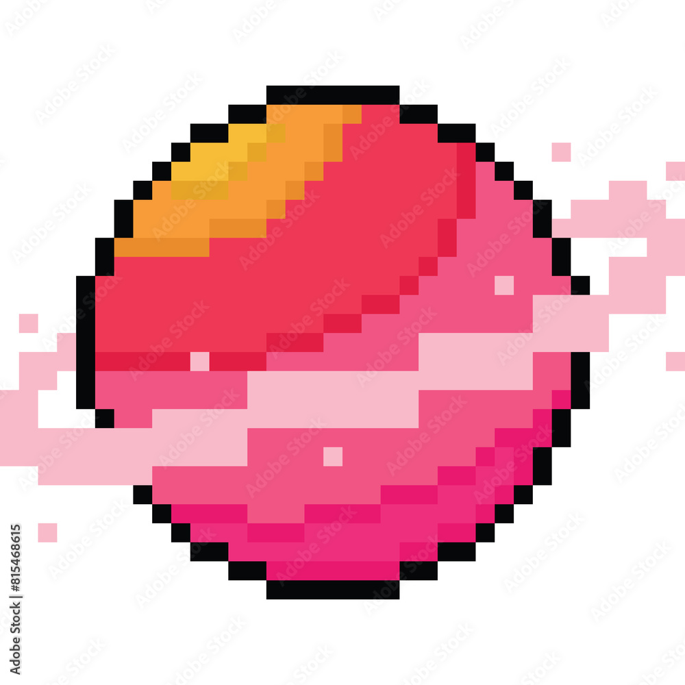 Fototapeta premium Pixel art pink saturn planet icon