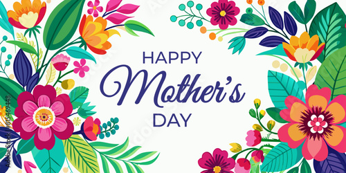 Happy Mother's Day greeting with floral design. Mothers day template design for card, web, banner, cover and social media post