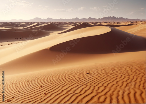 Cinematic shot  a plain dessert with dunes. AI generative