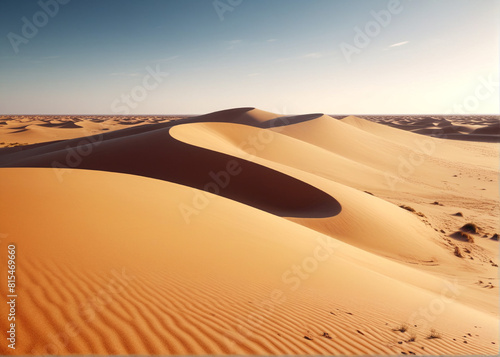 Cinematic shot  a plain dessert with dunes. AI generative