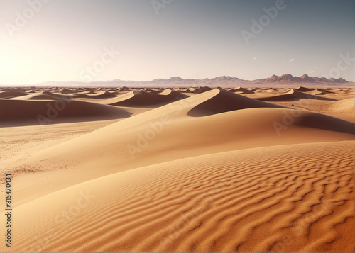 Cinematic shot  a plain dessert with dunes. AI generative