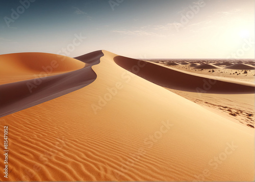 Cinematic shot  a plain dessert with dunes. AI generative