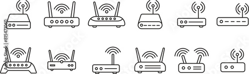 Internet connection business concept. Set of Routers icons in Linear styles with editable stock. Icons for mobile apps and websites. Broadband vectors illustration pictogram on transparent background.