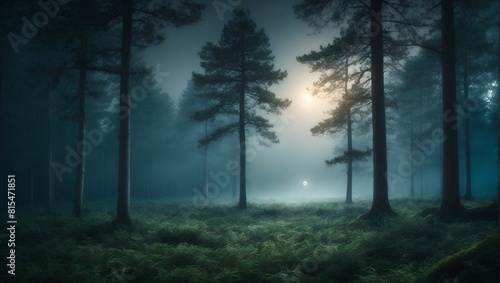 A mysterious forest under the moonlight