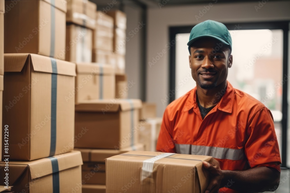 African male delivery worker with packages to deliver African male delivery worker with packages to deliver
