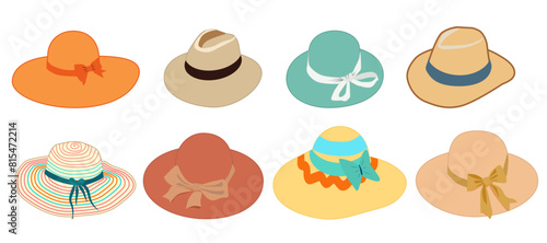 Summer hats set isolated on white background. Hats in flat stile for male and female Vector illustration EPS 10