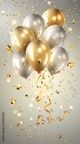 Luxury gold balloons for celebration events, anniversary, wedding. Great as template inspiration for banners, cards, posters