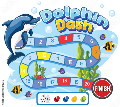 Colorful underwater themed board game with dolphin