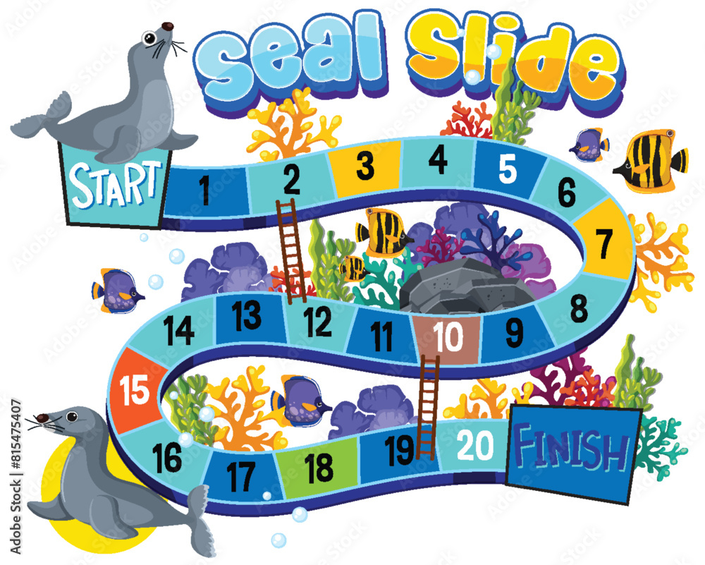 Obraz premium Colorful underwater themed board game with seals