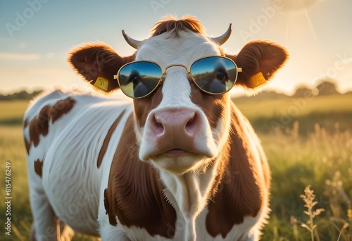 Guernsey cow in sunglasses, summer has arrived! photo