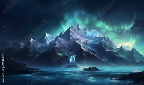 Mountain with magical night sky wallpaper background