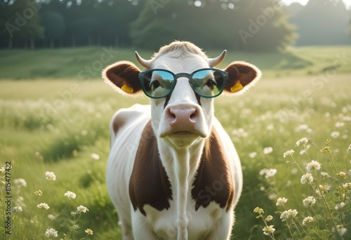 Guernsey cow in sunglasses, summer has arrived! photo