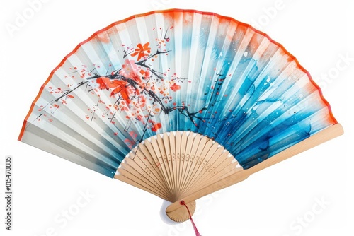 Artistic hand-painted fan photo on white isolated background