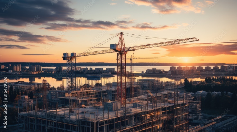 Beautiful view of construction site in city building evening time Beautiful view of construction site in city building evening time