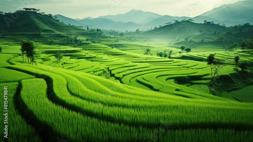 Beautiful terraced rice field in meadow