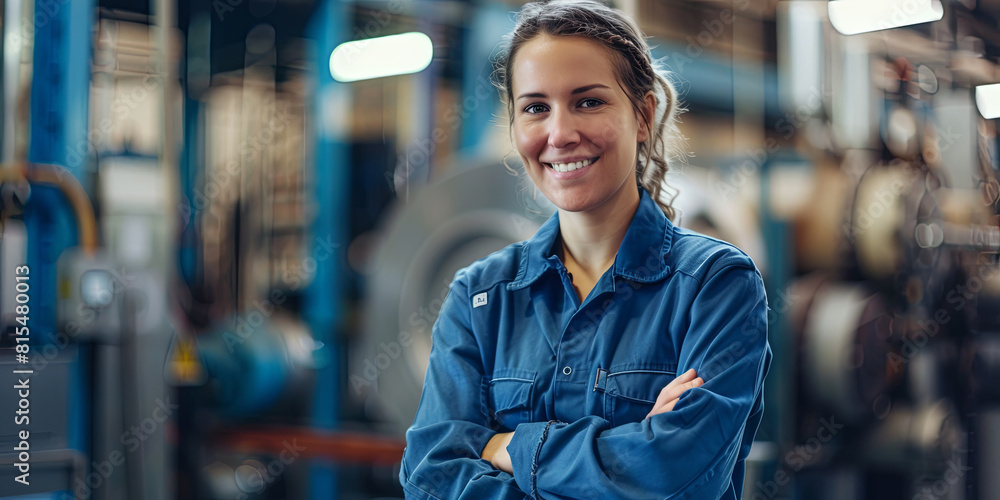 Fototapeta premium portrait of smiling female worker in an uniform, generative AI