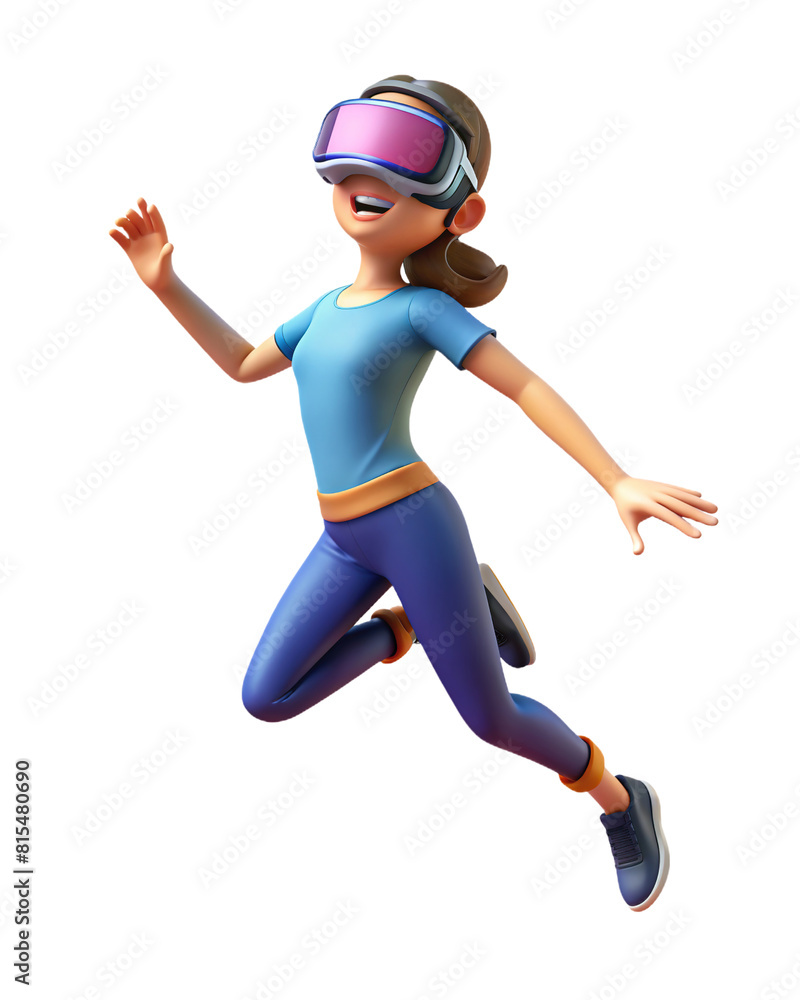3d illustration of woman jump with VR Box on transparent background 3d illustration of woman jump with VR Box on transparent background