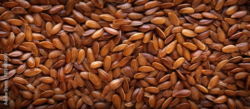 Healthy organic flax seeds known for their high omega 3 content captured in a top view image with copy space