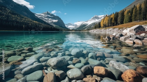 River or stream wit stones open mountains forest