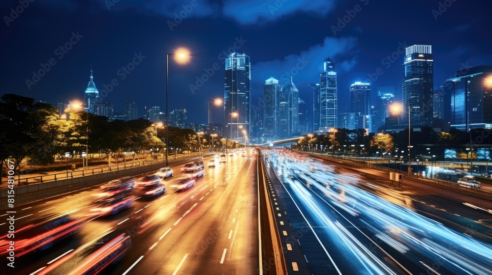 Traffic in seoul at night and city speed motion brights lights