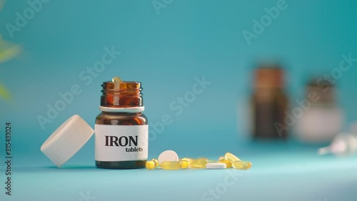 HAND TAKING OUT IRON TABLETS FROM MEDICINE BOTTLE